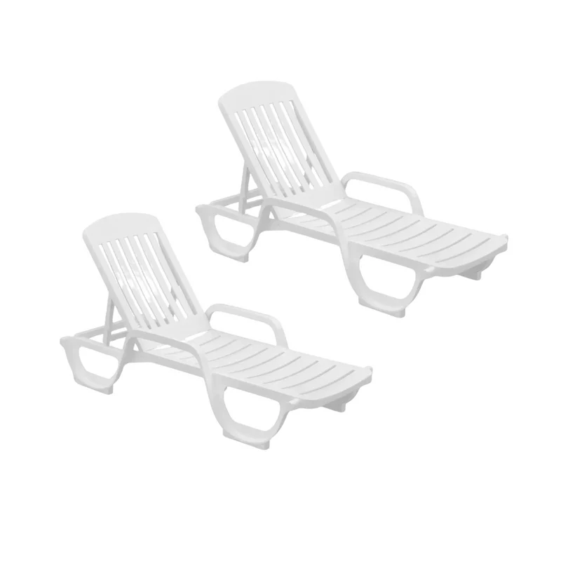Kit 02 Espreguiçadeiras de Piscina em Plástico Branca com Rodas - Pitangui BRANCA