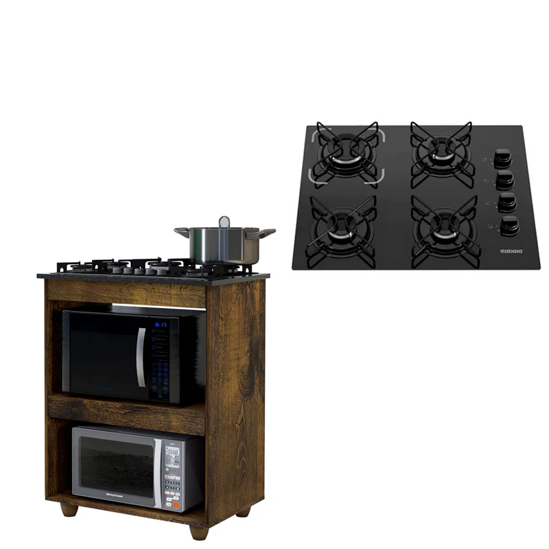 Kit Balcão Cooktop 4 Bocas Itatiaia Turim Ypê com 2 Espaços YPE