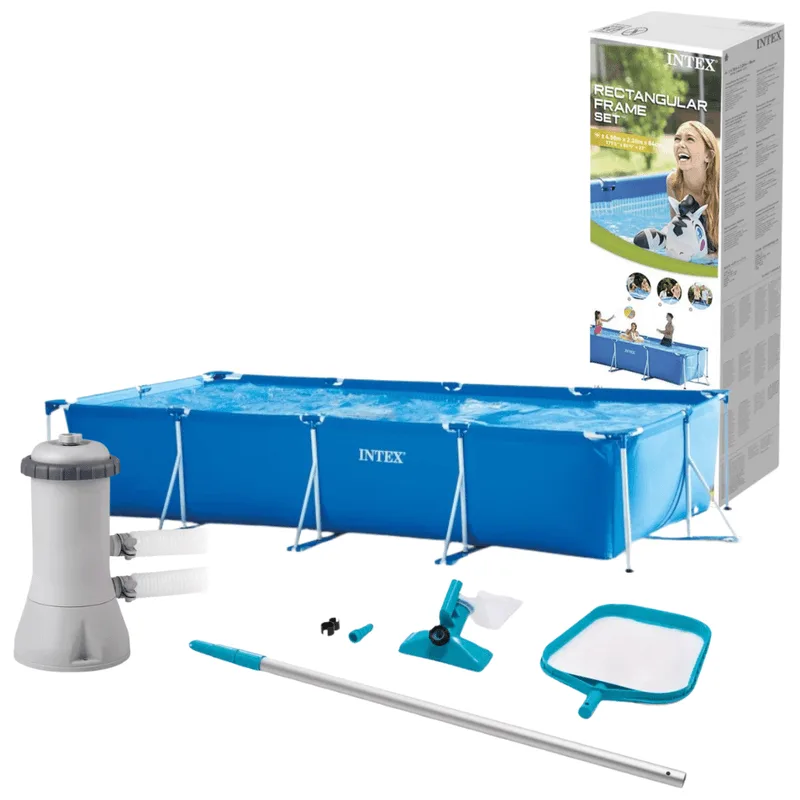 Piscina Retangular 7.127l Intex C/ Bomba Filtrante E Kit Limpeza Peneira Aspirador