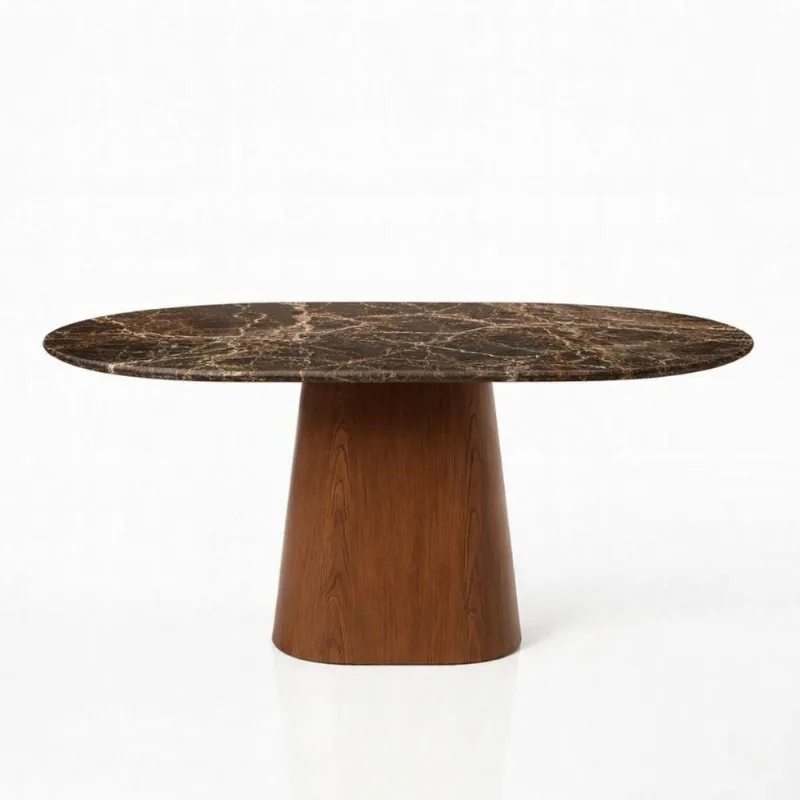 Mesa de Jantar Oblongo Oval Mármore Marrom 120x80CM Imperial