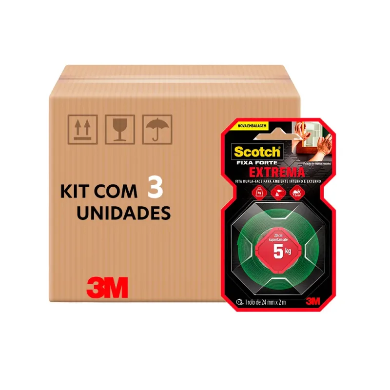 Kit 3 Fitas Dupla Face Scotch Transparente 24mm x 2m VHB para Exteriores e Interiores 3M HB004492250