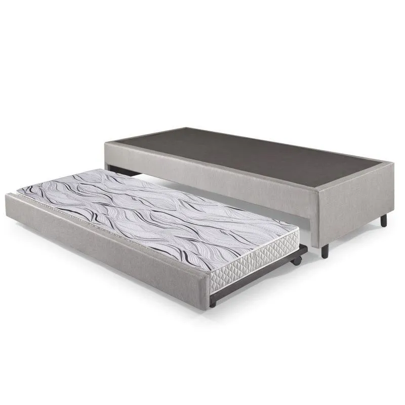Bicama Box Solteiro Courino Linho Cinza 96x203x28 cm com Colchão Auxiliar Ecoflex