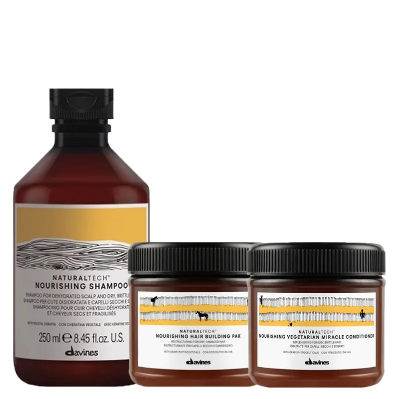 Kit Davines Naturaltech Nourishing - Shampoo 250ml + Condicionador 250ml + Máscara Building Pak 250ml Kit