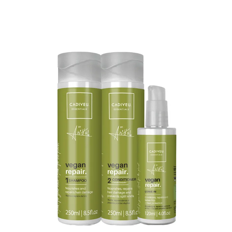 Kit Cadiveu Essentials Vegan Repair Anitta - Shampoo 250ml + Condicionador 250ml + Leave- In 120ml INATIVO - Kit