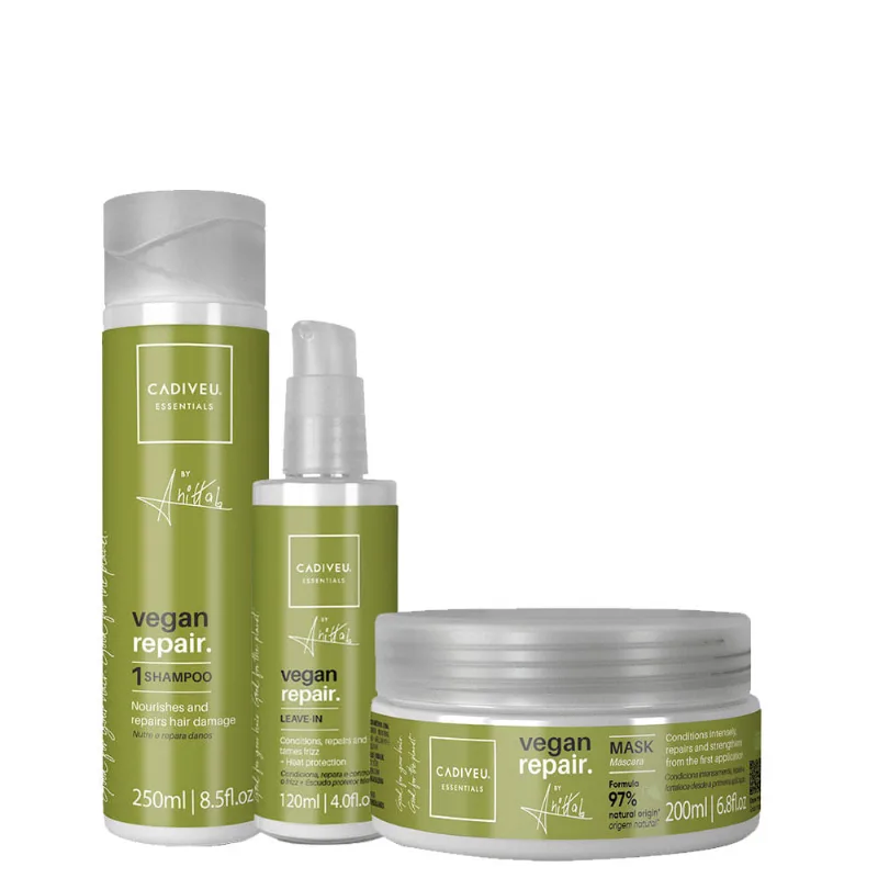 Kit Cadiveu Essentials Vegan Repair By Anitta - Shampoo 250ml + Máscara 200ml + Leave- In 120ml INATIVO - Kit