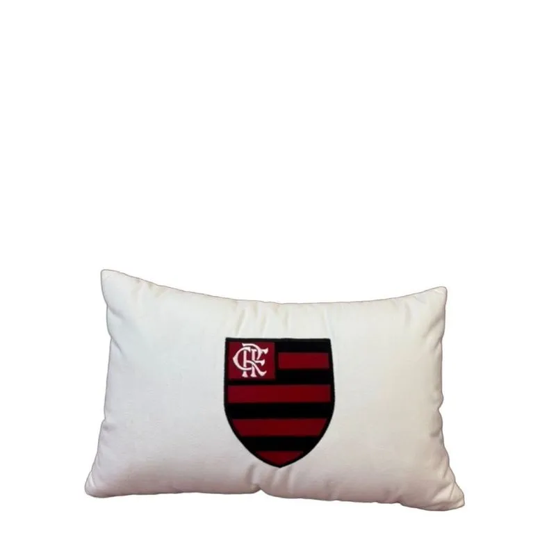 Almofada Veludo Rineira Bordada Flamengo 50x30cm. Com Enchimento Branco