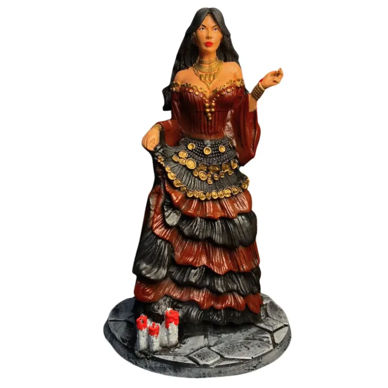 Pomba Gira Sete Saias 4 Realista Preta e Vermelha 25cm Alt. - Resina - Umbanda Candomblé