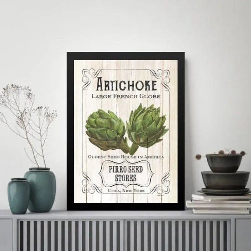 Quadro Vintage Para Cozinha Alcachofra 45X34Cm - Com Vidro