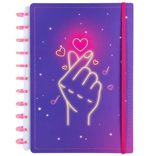 Caderno Finger Heart Disco Reposicionável Grande G Capa Dura Disko