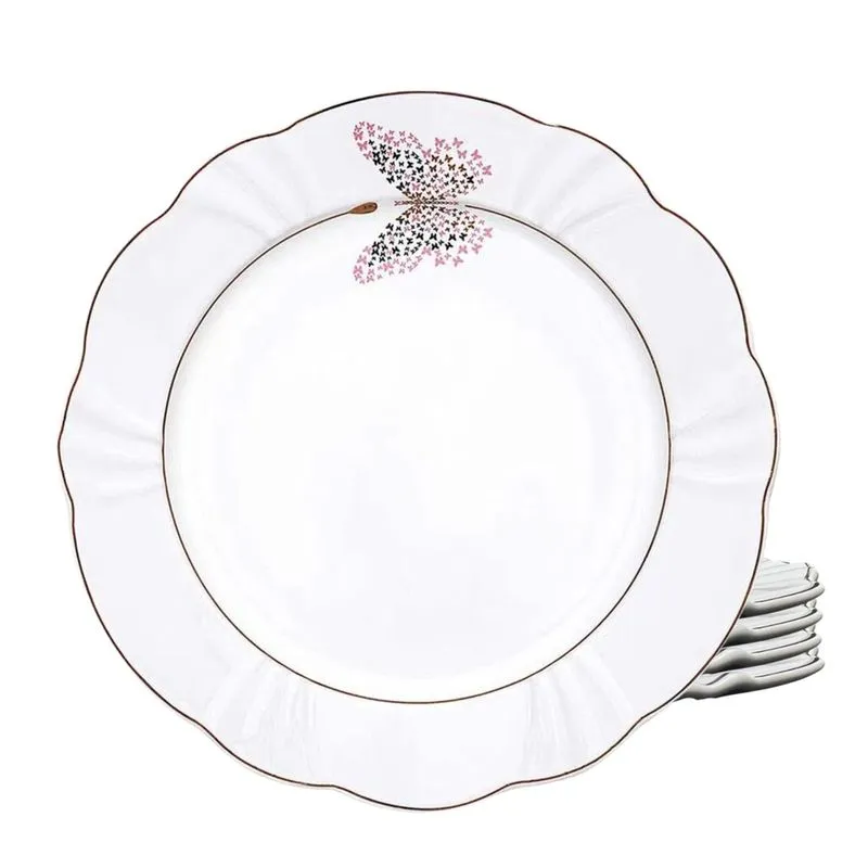 Kit Jogo 4 Pratos Raso Porcelana Borda Dourada 29cm Borboleta Soleil Encantada