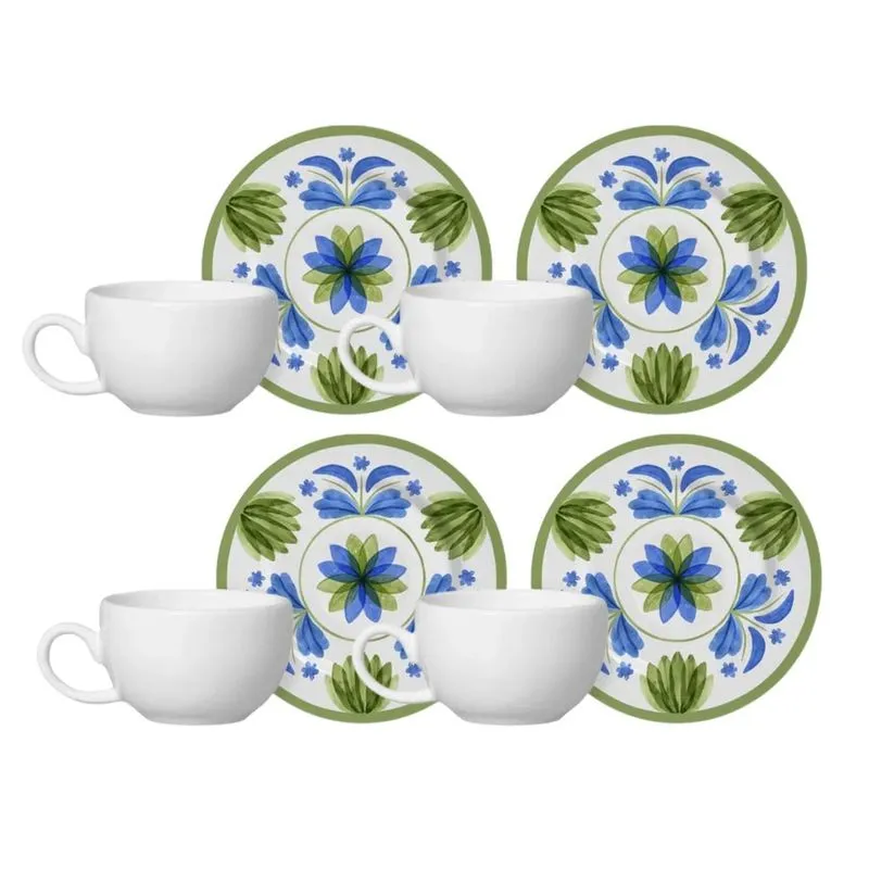 Jogo Xicaras De Café Com Pires 85Ml Kit 4Pcs Cerâmica Naples