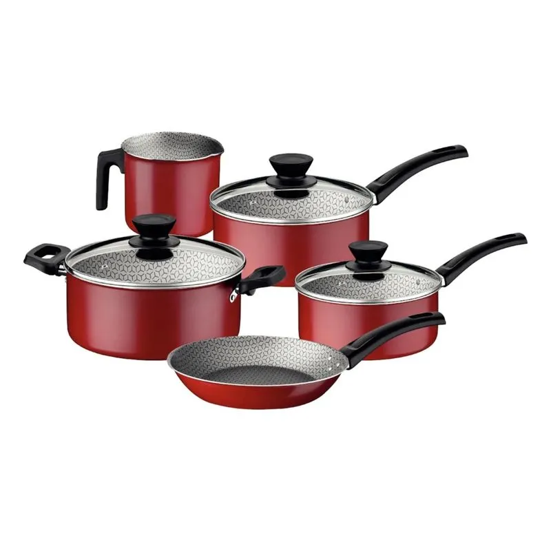 Jogo de Panelas Tramontina Antiaderente Kit 5 Peças Conjunto Coimbra Alumínio Vermelho