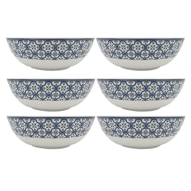 Kit 6 Bowl Tigela Cumbuca 19Cm Melamina Salada Azulejo Salik