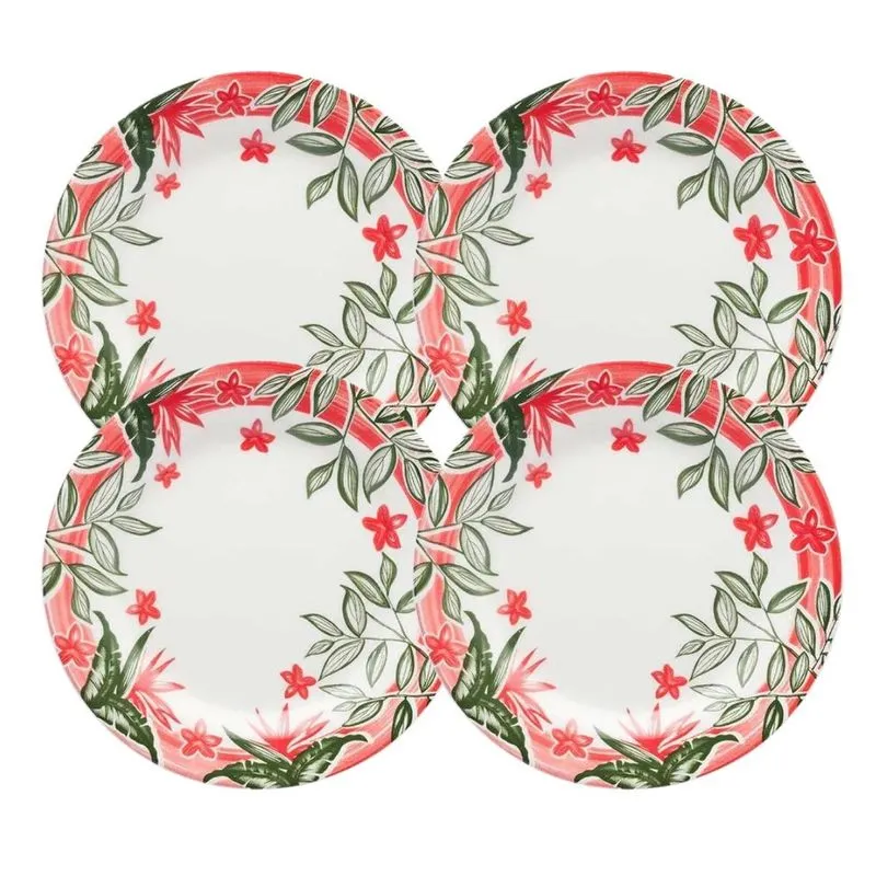Jogo Pratos De Sobremesa Kit 4pcs 18cm Jardim Tropical Biona