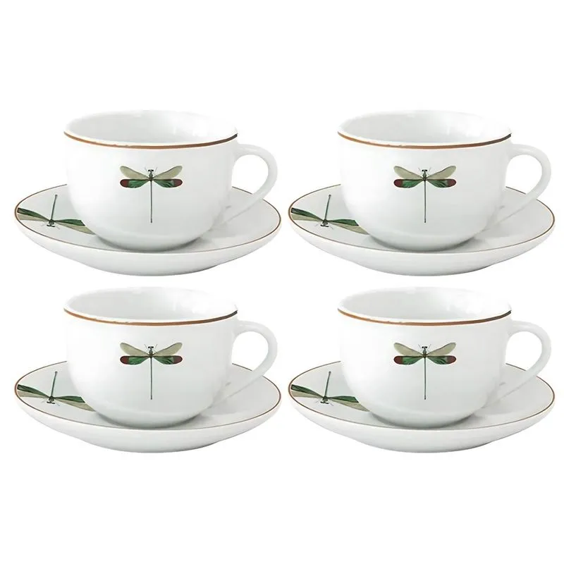 Jogo De Xícaras Café Com Pires 80ml 4 Pçs Libélula Porcelana