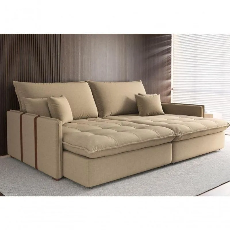 Sofá-cama Maldivas 3 Lugares Retrátil E Reclinável 160cm Bege Linho