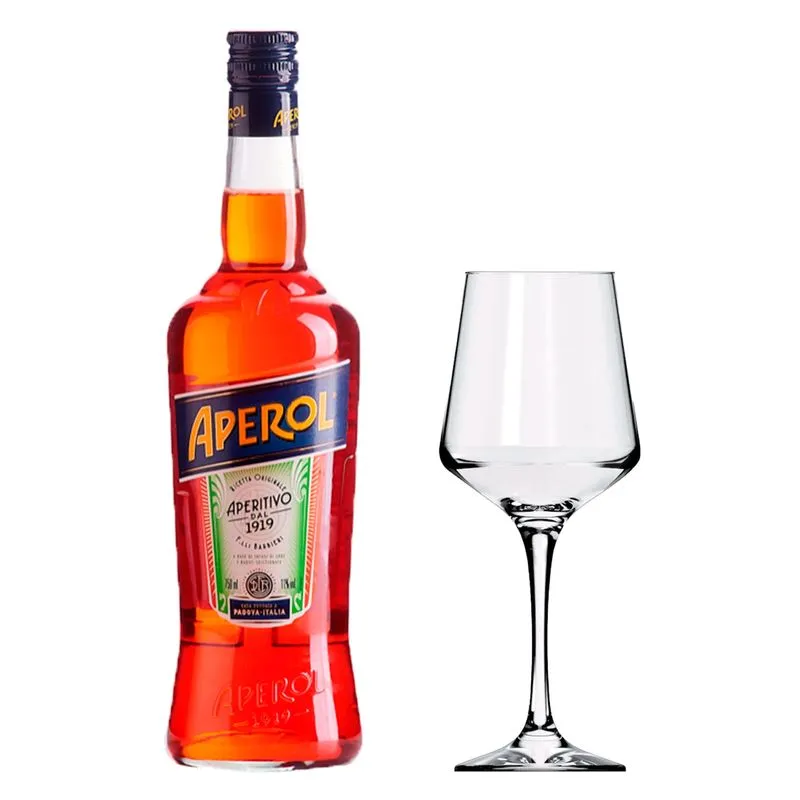 Kit Aperitivo Aperol 750ml + Taça De Vidro