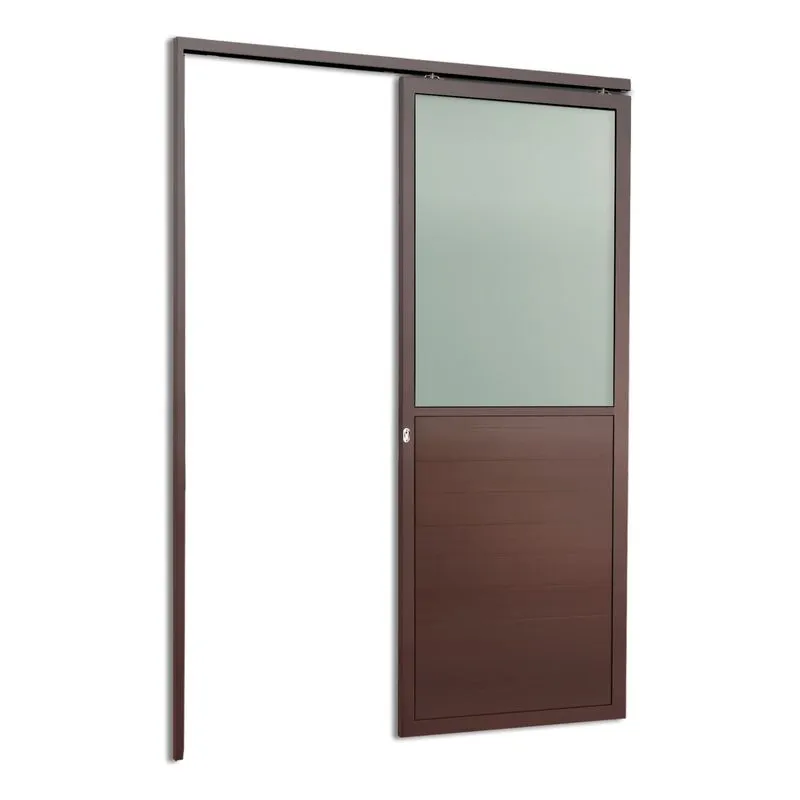 Porta Correr Susp.Meia Lambril Meia Vidro Esq L.25 Marrom Corten 210X90 Brimak