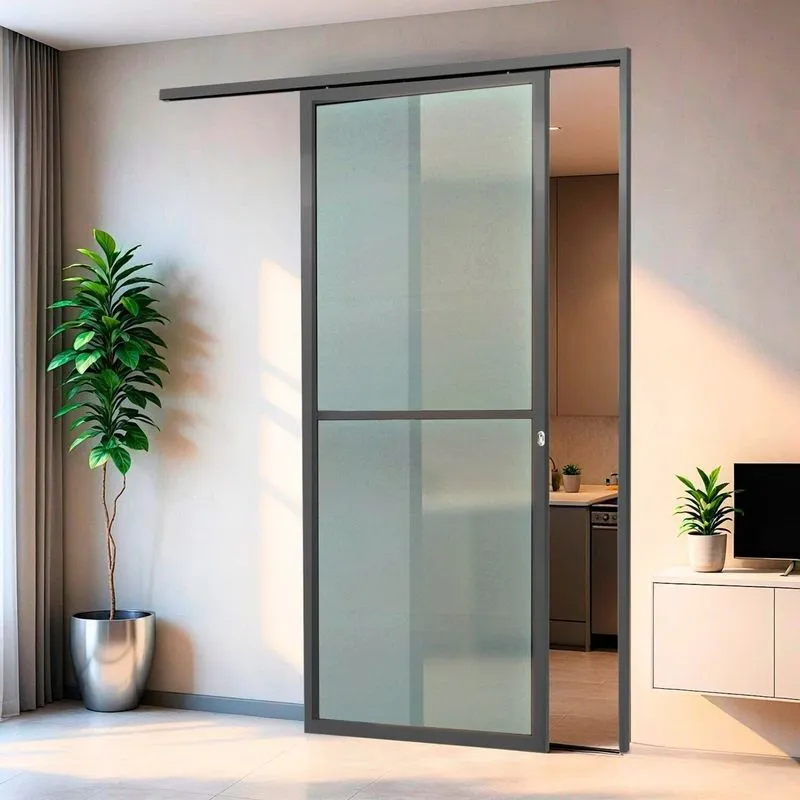 Porta De Correr Suspensa 210x90cm Vidrao Esq L.25 Brimak Abertura Esquerda Cinza Cinza