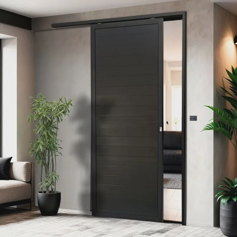 Porta de Correr Suspensa 210x90cm Lambril Esq L.25 Preto