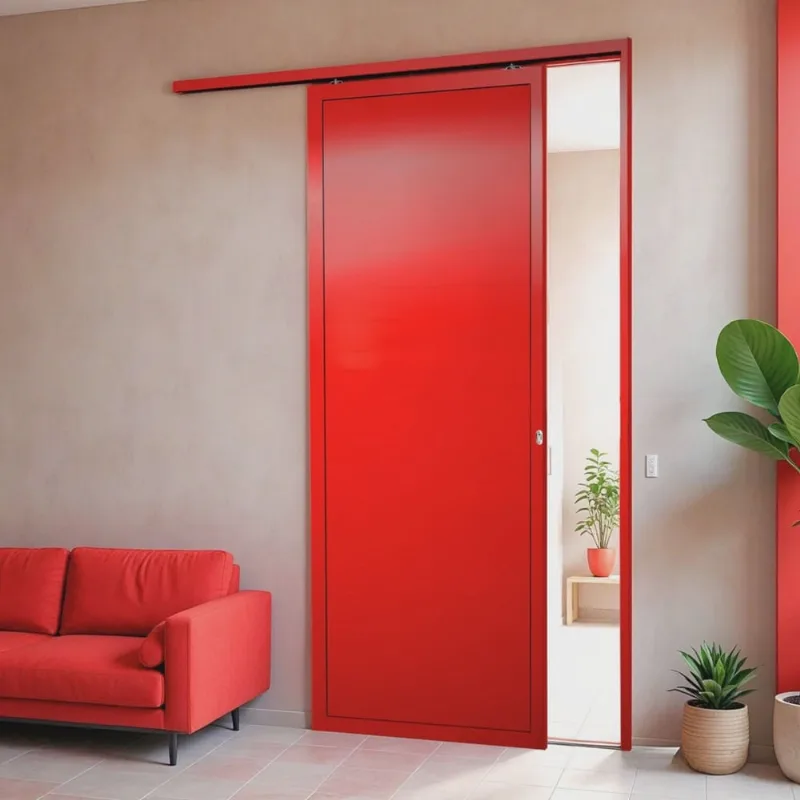 Porta de Correr Suspensa 210x90cm Lambril Esq L.25 Vermelho