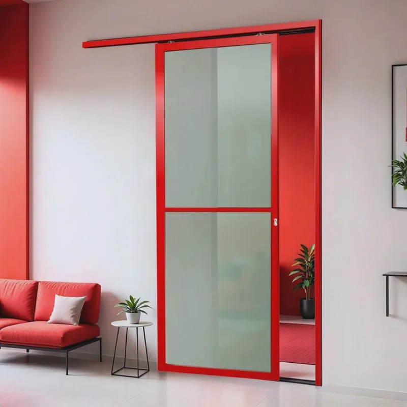 Porta de Correr Suspensa 210x90cm Vidrao Dir L.25 Vermelho