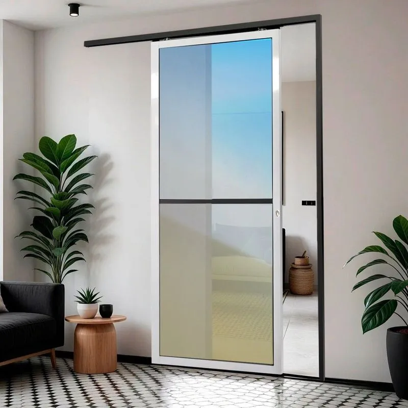 Porta De Correr Suspensa 210x90cm Vidrao Esq L.25 Brimak Abertura Esquerda Preto/mix Mix Preto