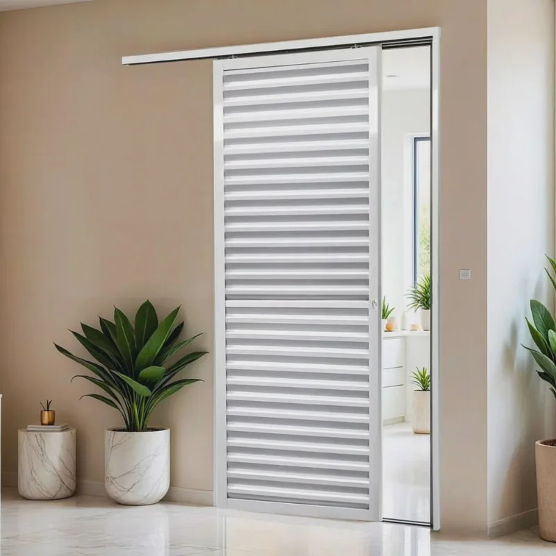 Porta de Correr Suspensa 210x100cm Veneziana Esq L.25 Branco