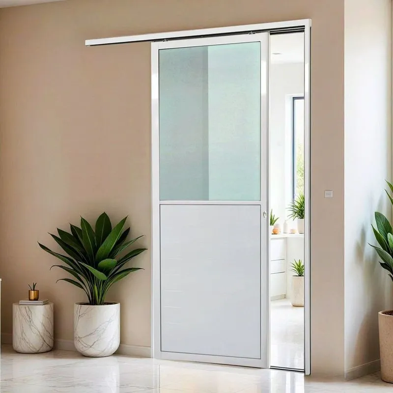 Porta De Correr Suspensa 210x100cm Meia Lambril Meia Vidro Dir L.25 Abertura Direita Branco Brimak Branco