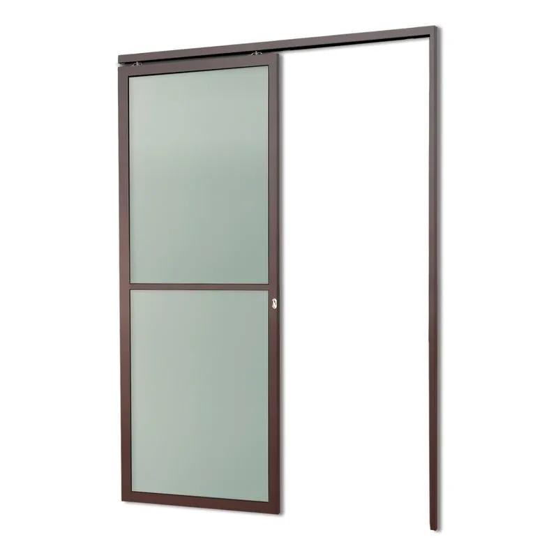 Porta De Correr Suspensa Vidrao Dir L.25 Marrom Corten 210X100 Brimak