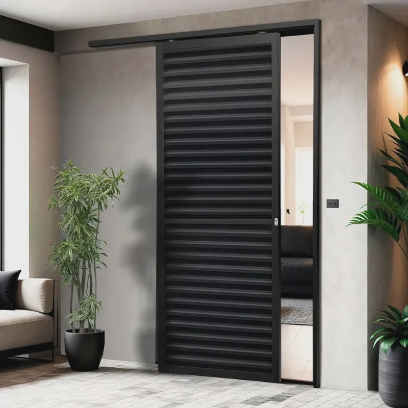 Porta de Correr Suspensa 210x100cm Veneziana Esq L.25 Brimak Preto
