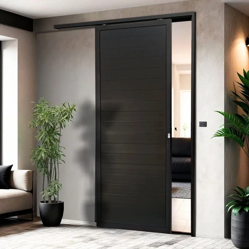 Porta De Correr Suspensa 210x100cm Lambril Dir L.25 Brimak Abertura Direita Preto Preto