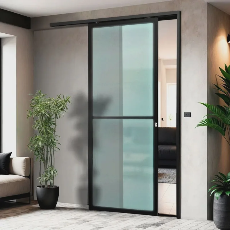 Porta de Correr Suspensa 210x100cm Vidrao Esq L.25 Preto