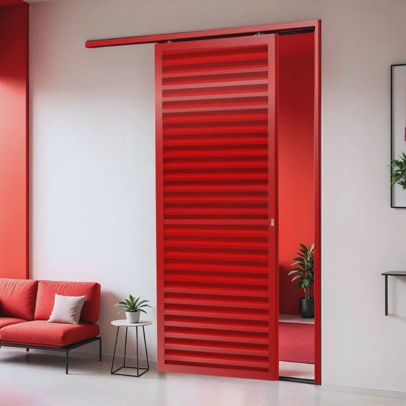 Porta de Correr Suspensa 210x100cm Veneziana Dir L.25 Vermelho