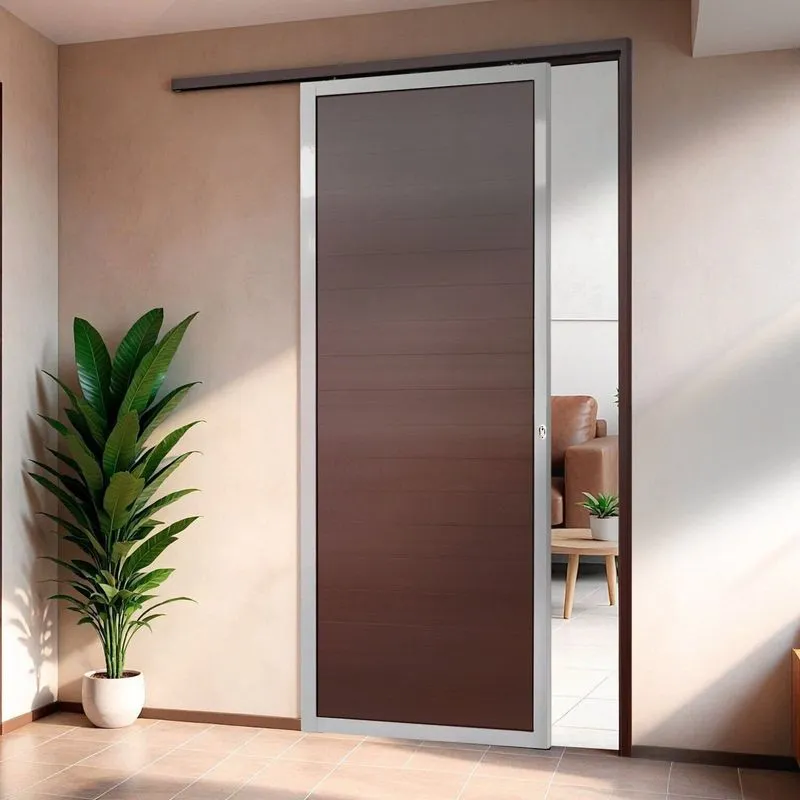 Porta De Correr Suspensa 210x100cm Lambril Esq L.25 Brimak Abertura Esquerda Cinza/mix Corten Mix Corten