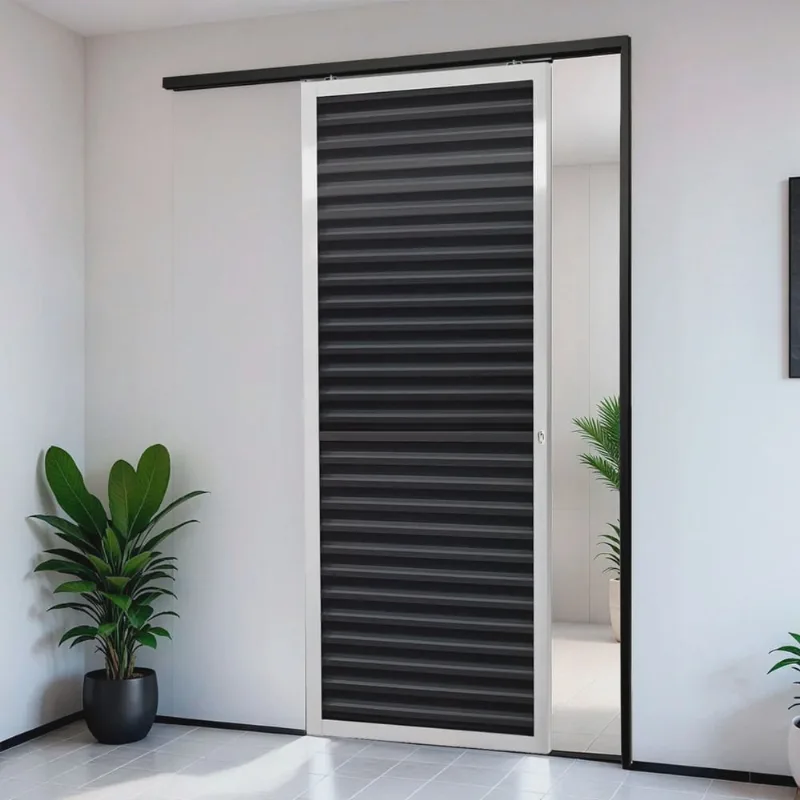 Porta de Correr Suspensa 210x100cm Veneziana Esq L.25 Mix Preto