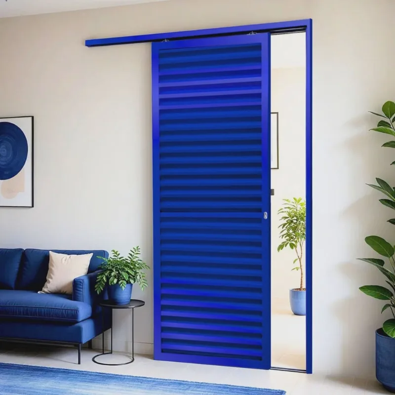 Porta de Correr Suspensa 210x100cm Veneziana Esq L.25 Azul