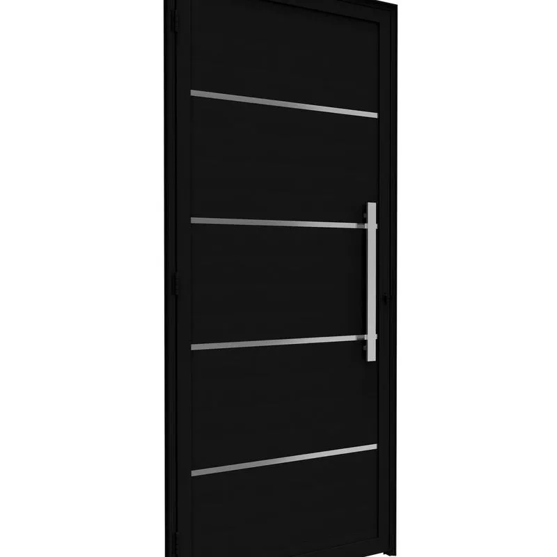 Porta De Alumínio De Giro Lambri 215x95cm Com Friso E Puxador De 60cm Lucasa Ideale Preto Preto