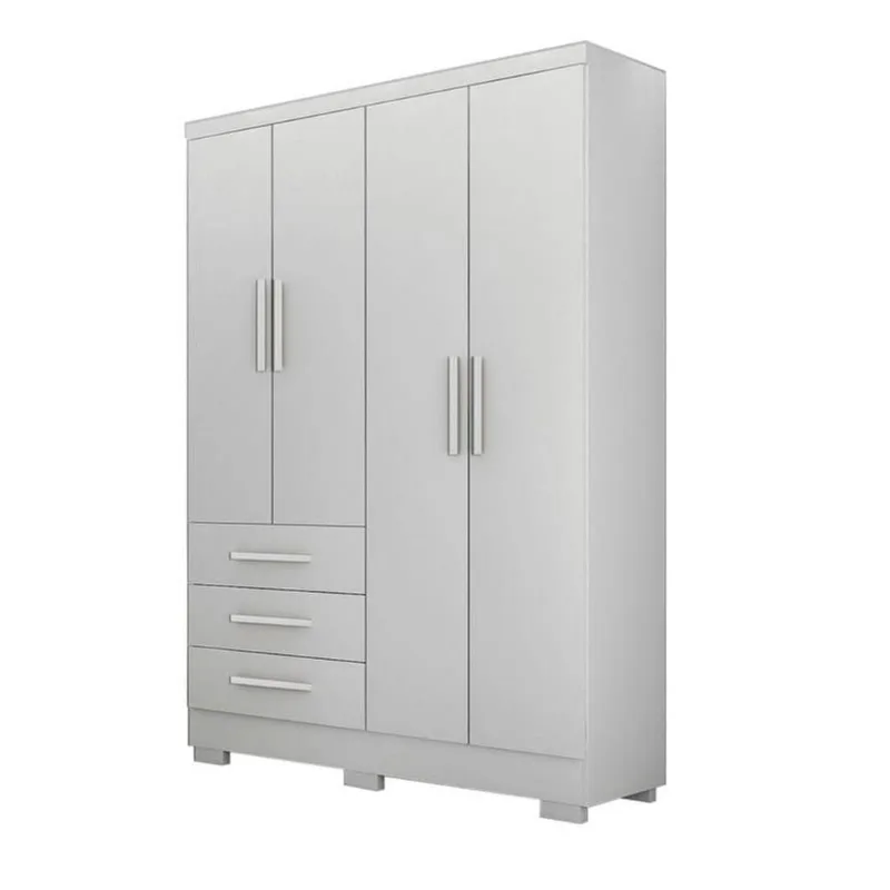 Guarda Roupa Solteiro Com Pés 4 Portas 3 Gavetas - Encant-branco - Móveis Novo Horizonte