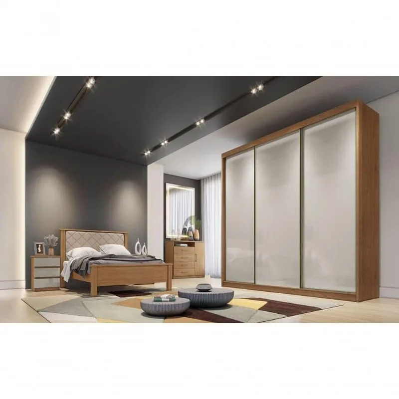 Guarda Roupa Casal 3 Portas 4 Gavetas - Medelim-cumaru-fendi - Móveis Novo Horizonte