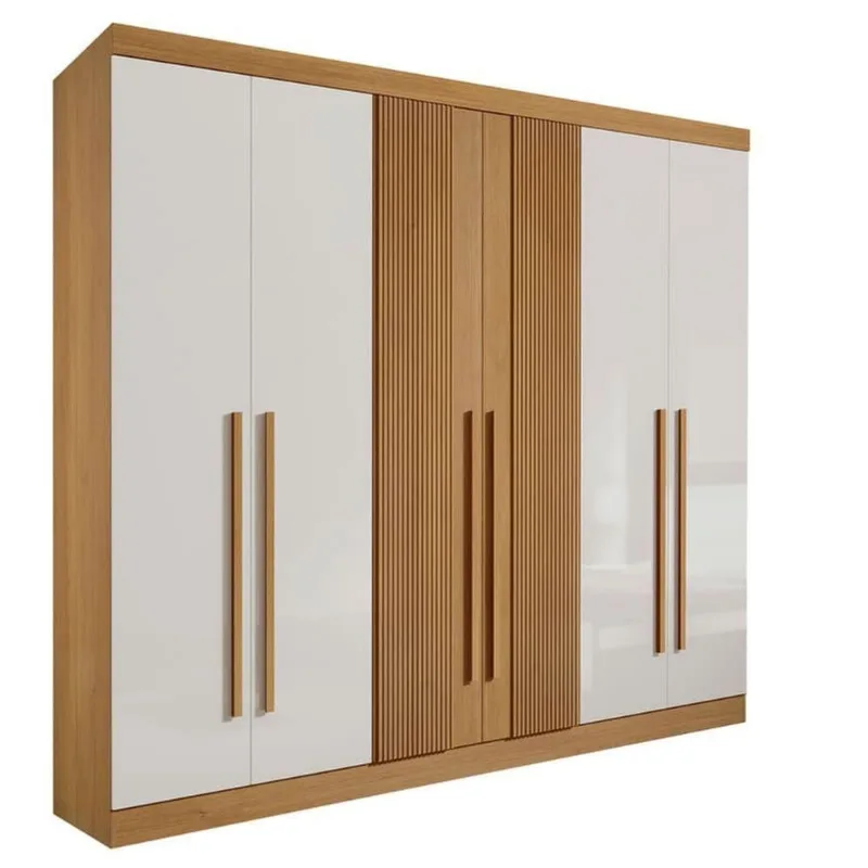 Guarda Roupa Casal 6 Portas 6 Gavetas - Da Vinci Plus Ripado-cinamomo-off White - Móveis D'doro