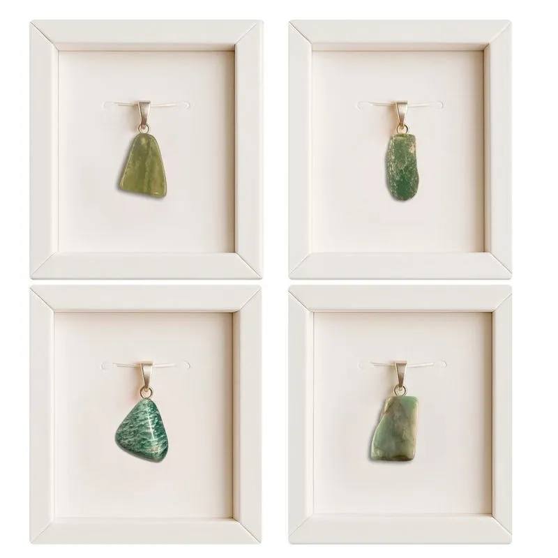 Kit 4 Pingentes Prata: Jade, Quartzo, Amazonita, Esmeralda