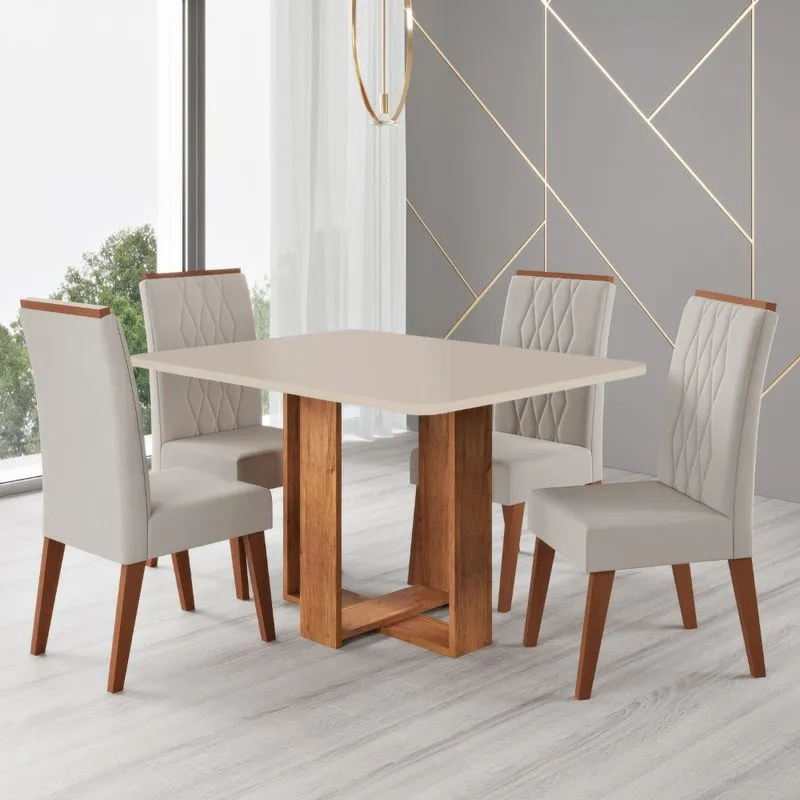Conjunto Sala de Jantar Mesa 120cm Moscato e 4 Cadeiras Cristal Viero
