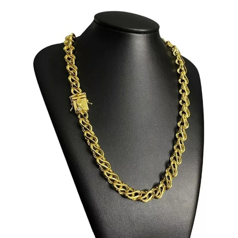 Cordão Friso S Vazado 12mm Com Fecho Mão - Banhado Ouro 18k