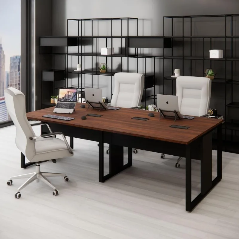Plataforma de Trabalho Retangular F5 Moderno sem Gavetas MDP 240CM Nogal e Preto F5 Office