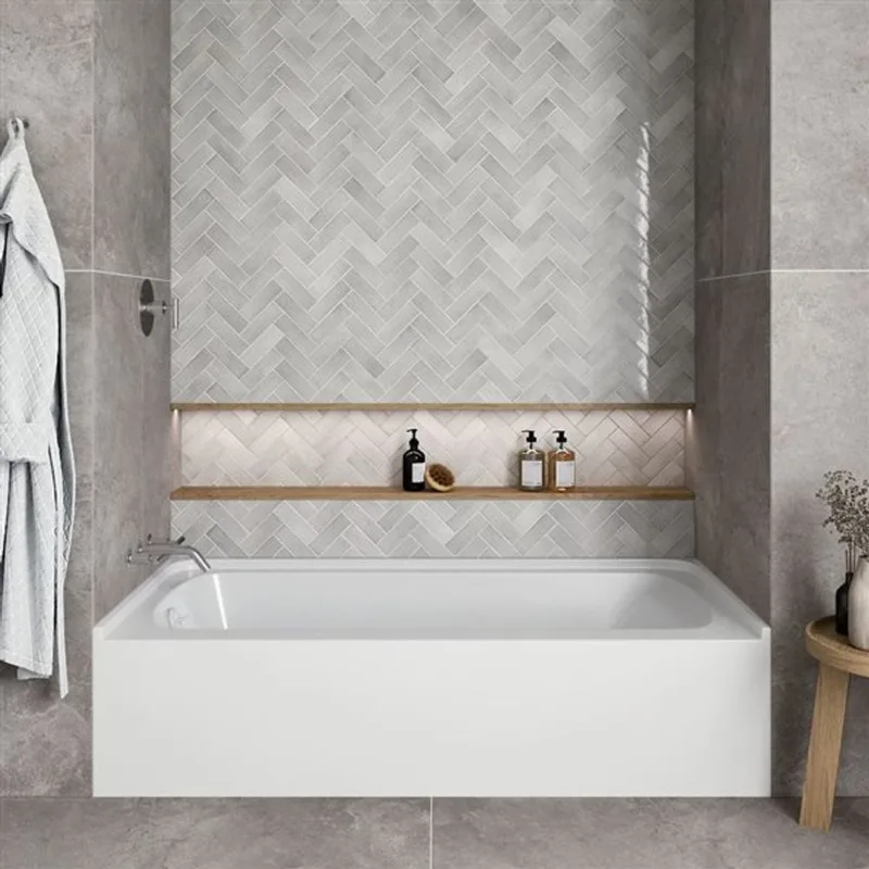 Streamline 46-gal. 66 x 32-in Glossy White Acrylic Left-Hand Drain Alcove Bathtub - External Glossy White Drain