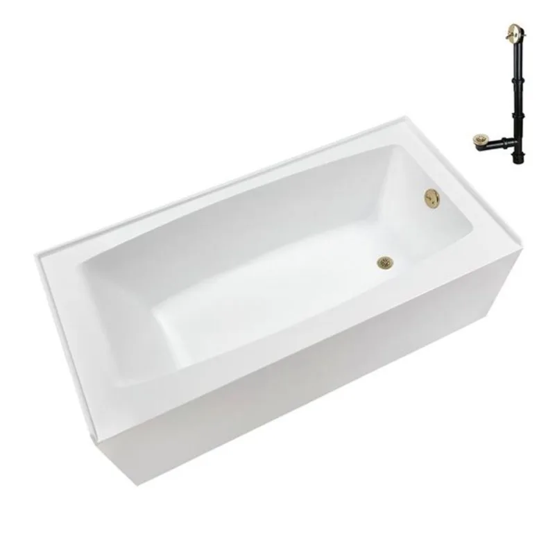 Streamline 66 x 32-in Glossy White Acrylic Right-Hand Drain Alcove Bathtub - Polished Brass Drain