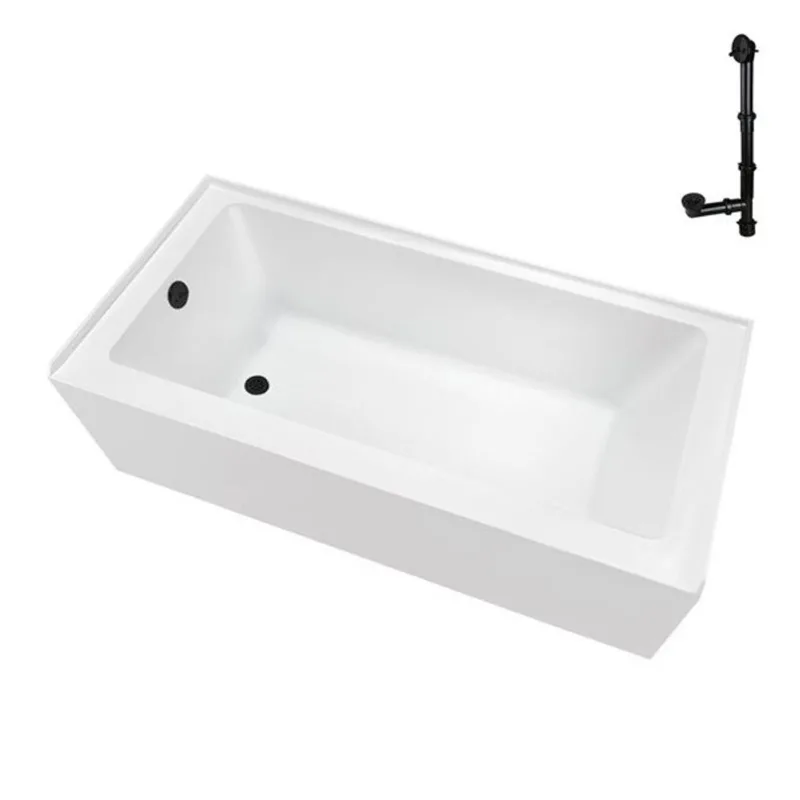Streamline 60 x 32-in Glossy White Acrylic Left-Hand Drain Alcove Bathtub - External Matte Black Drain