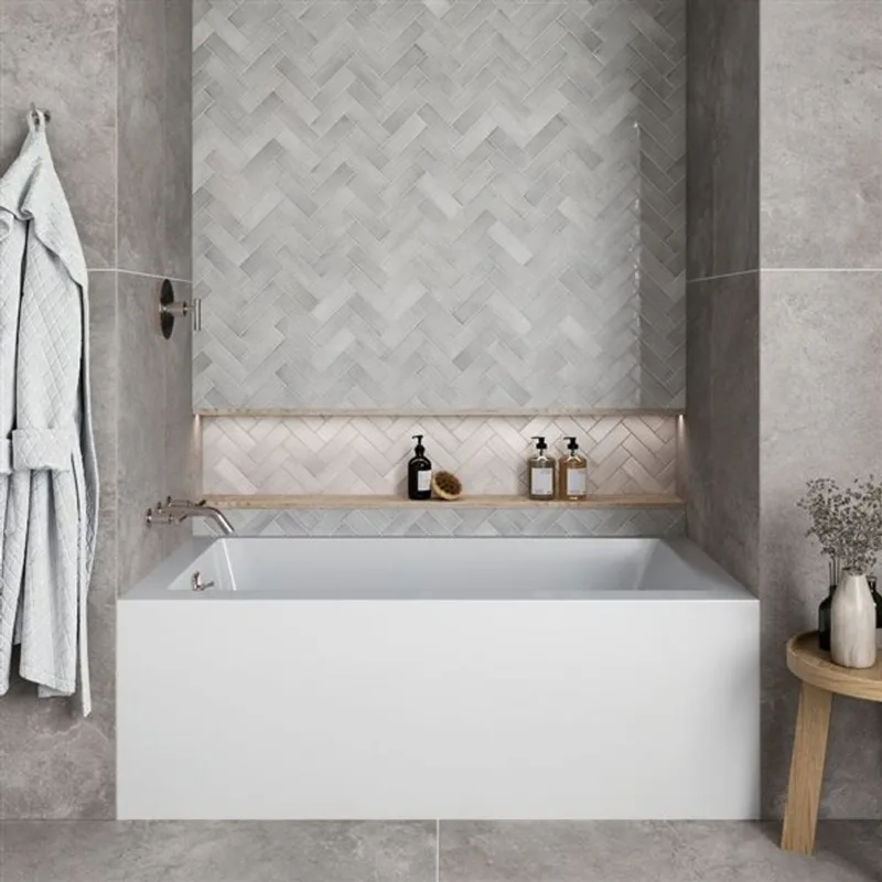 Streamline 60 x 32-in Glossy White Acrylic Left-Hand Drain Alcove Bathtub - External Brushed Nickel Drain