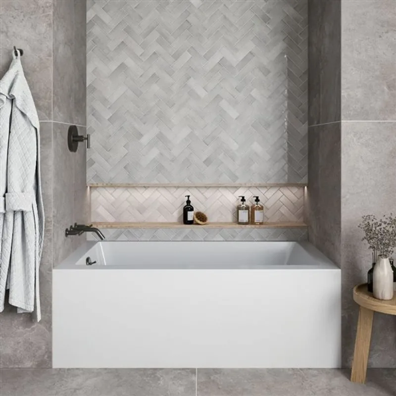 Streamline 60 x 32-in Glossy White Acrylic Left-Hand Drain Alcove Bathtub - External Matte Bronze Drain